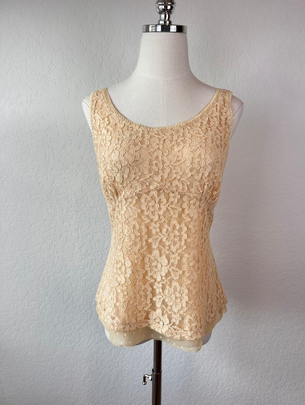Vintage Y2K Cream Lace Fairycore Babydoll Cami Tank Top Size Petite Large